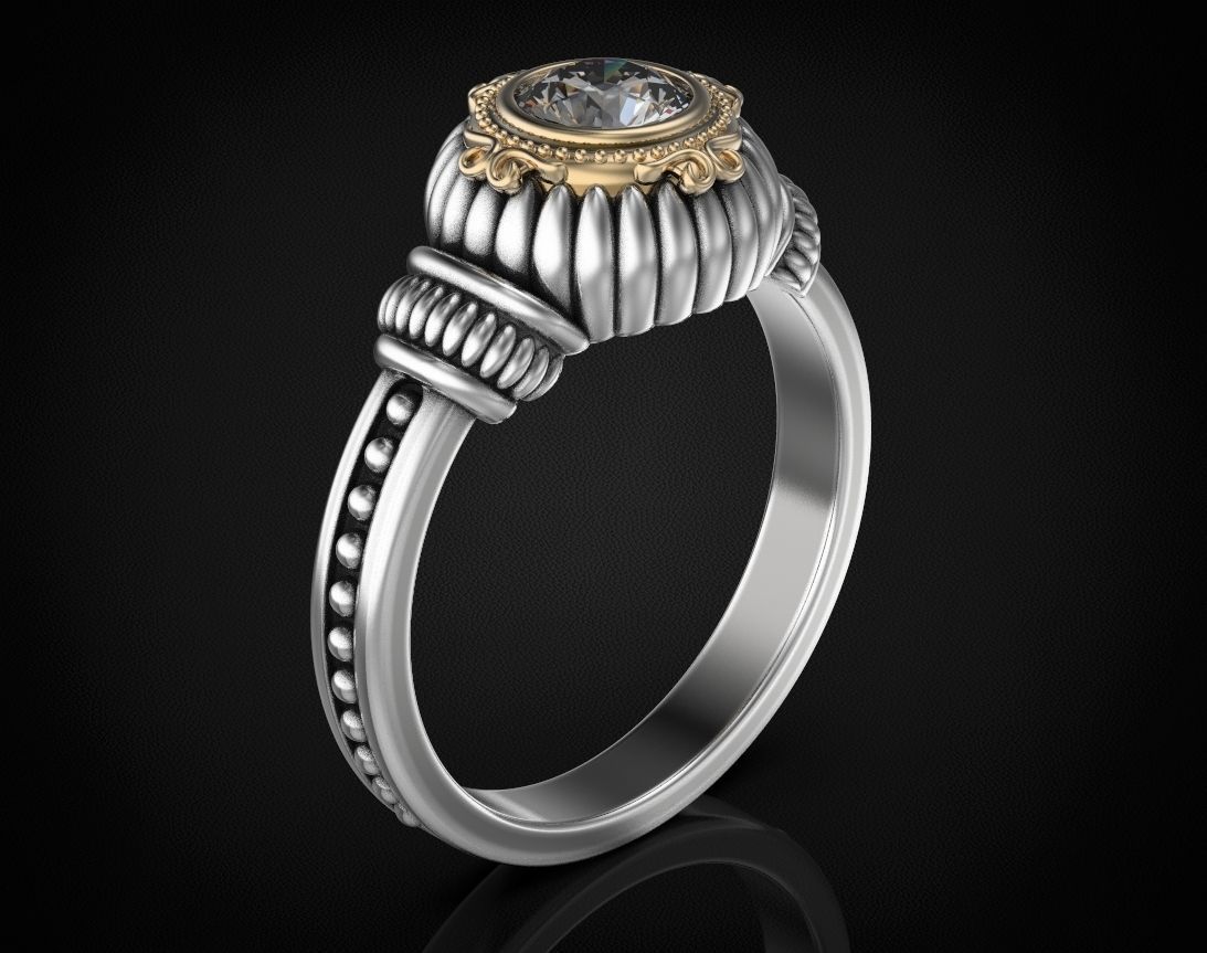 Stylish ring with a large diamond 443 3D print model_3