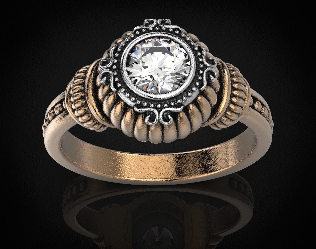 Stylish ring with a large diamond 443 3D print model_8