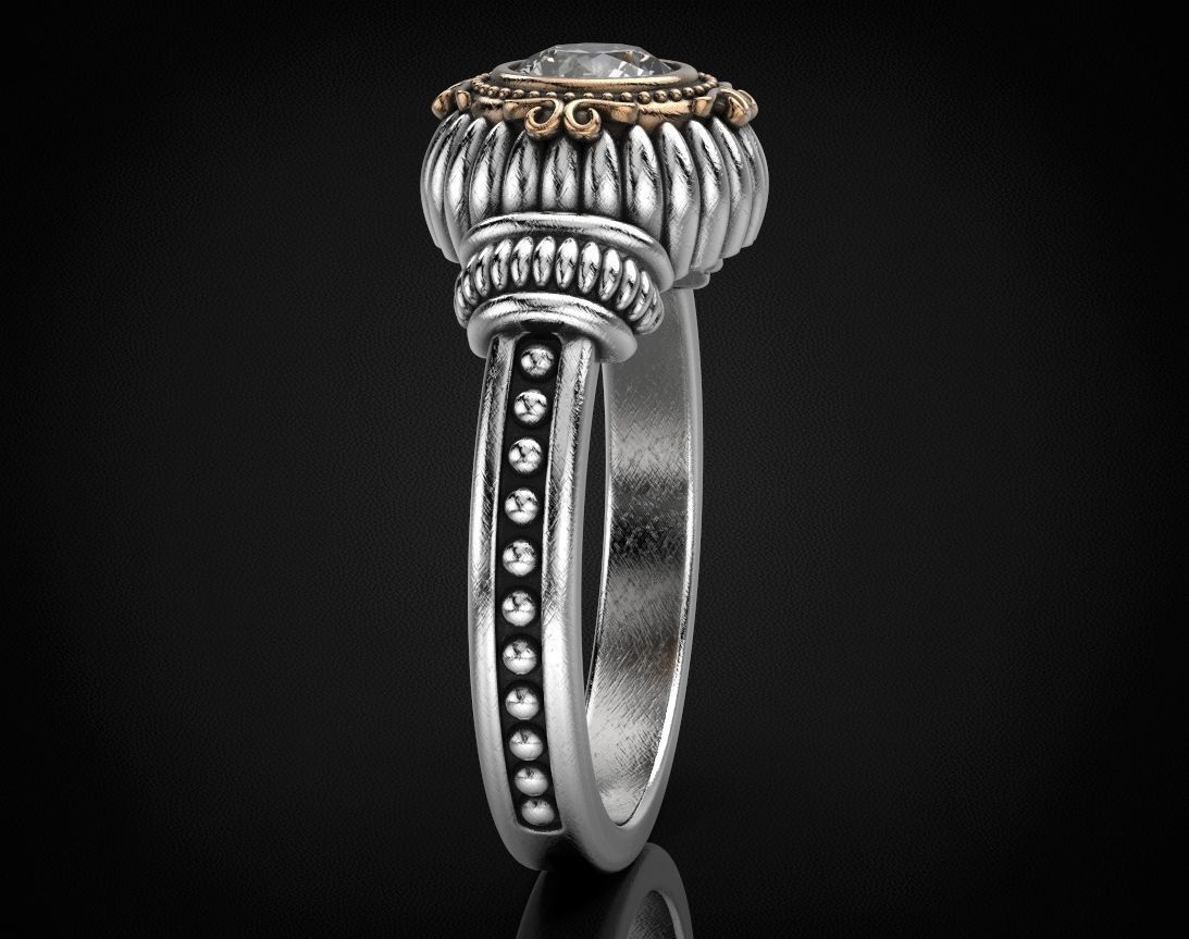 Stylish ring with a large diamond 443 3D print model_1