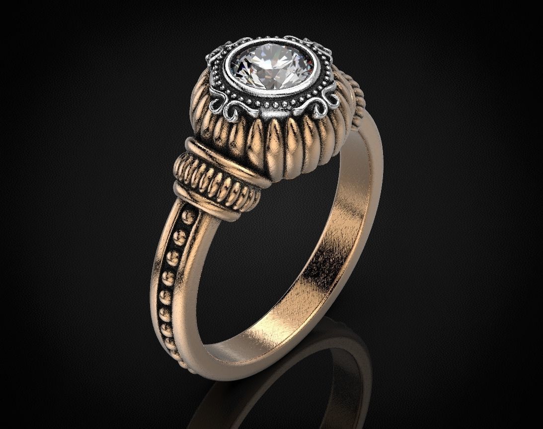 Stylish ring with a large diamond 443 3D print model_9