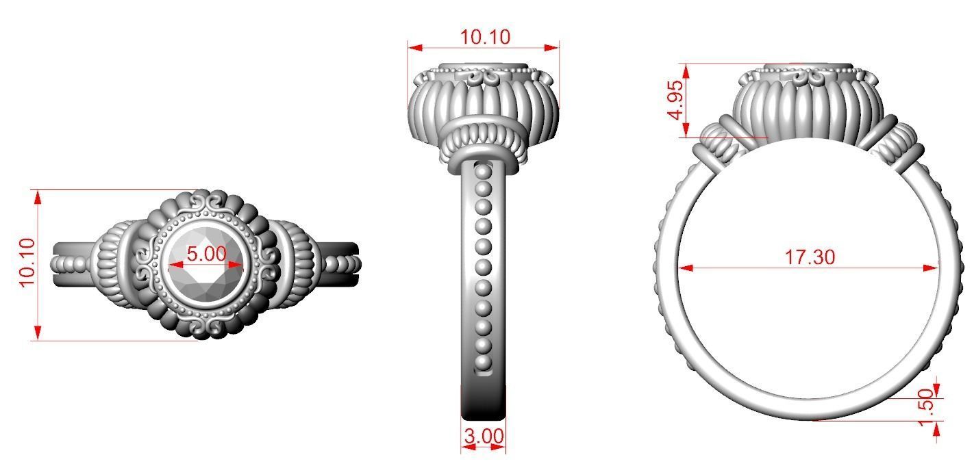 Stylish ring with a large diamond 443 3D print model_17