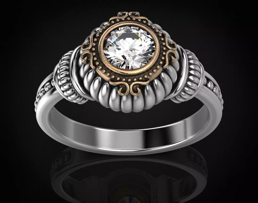 Stylish ring with a large diamond 443 3D print model_0