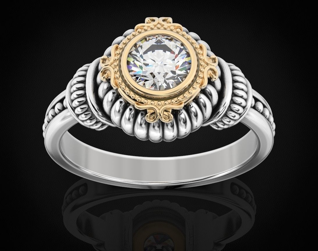 Stylish ring with a large diamond 443 3D print model_5