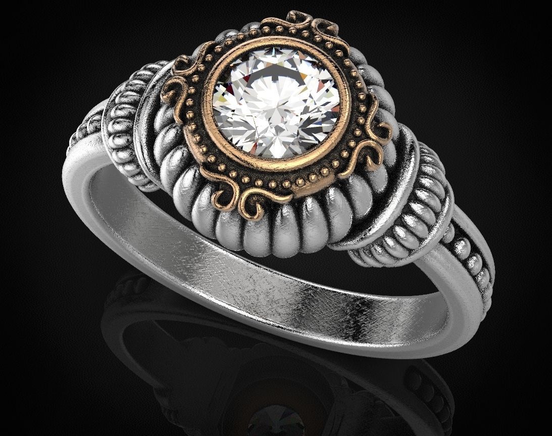 Stylish ring with a large diamond 443 3D print model_2
