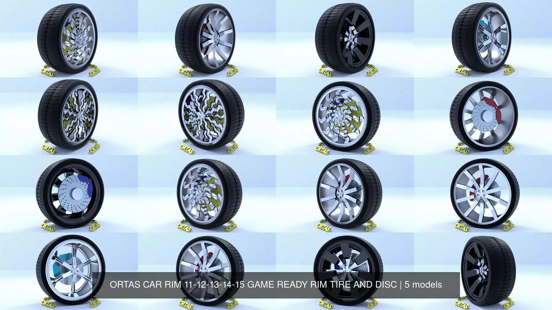 ORTAS CAR RIM 11-12-13-14-15 GAME READY RIM TIRE AND DISC 3D Model Collection_0