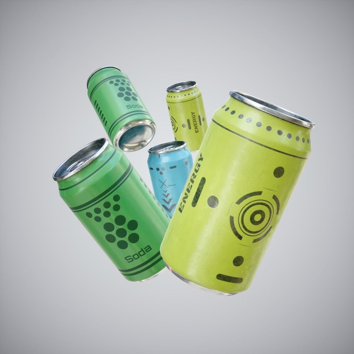 Can Collection for games Low-poly 3D model_3