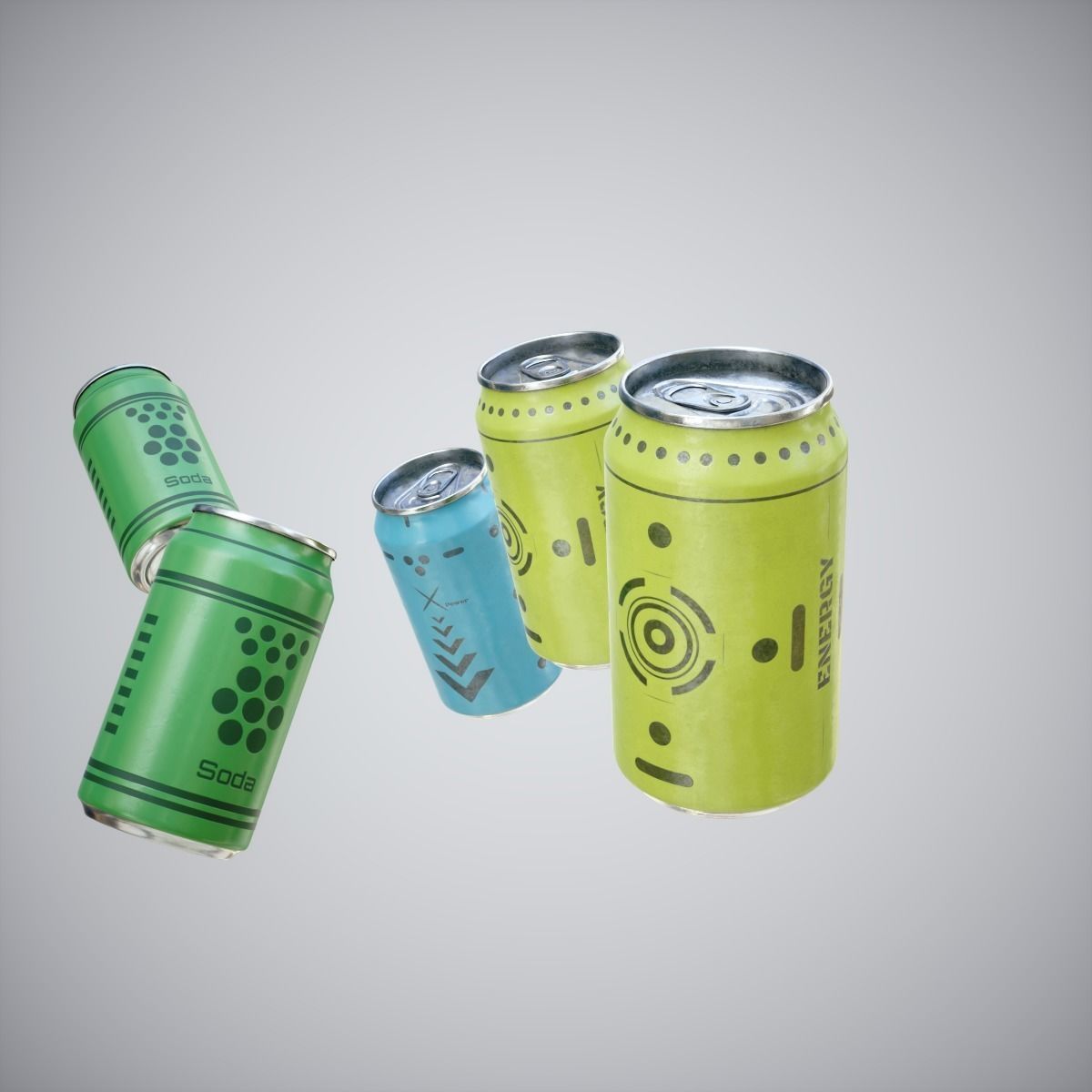 Can Collection for games Low-poly 3D model_1