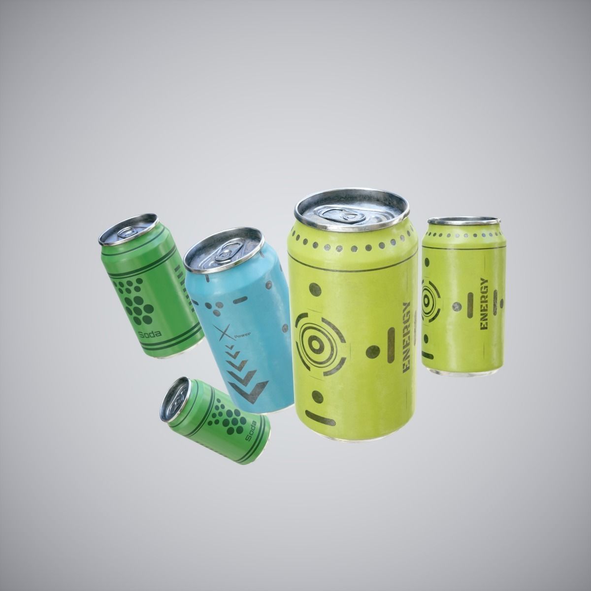 Can Collection for games Low-poly 3D model_2