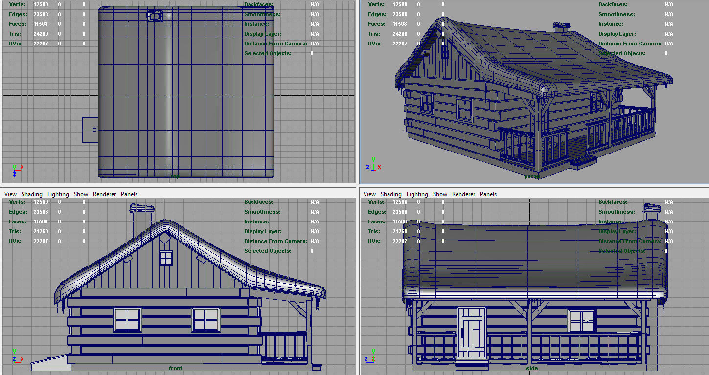 Cabin log Low-poly 3D model_10