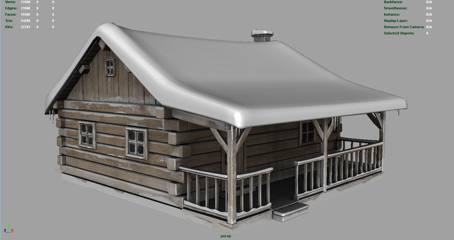 Cabin log Low-poly 3D model_4