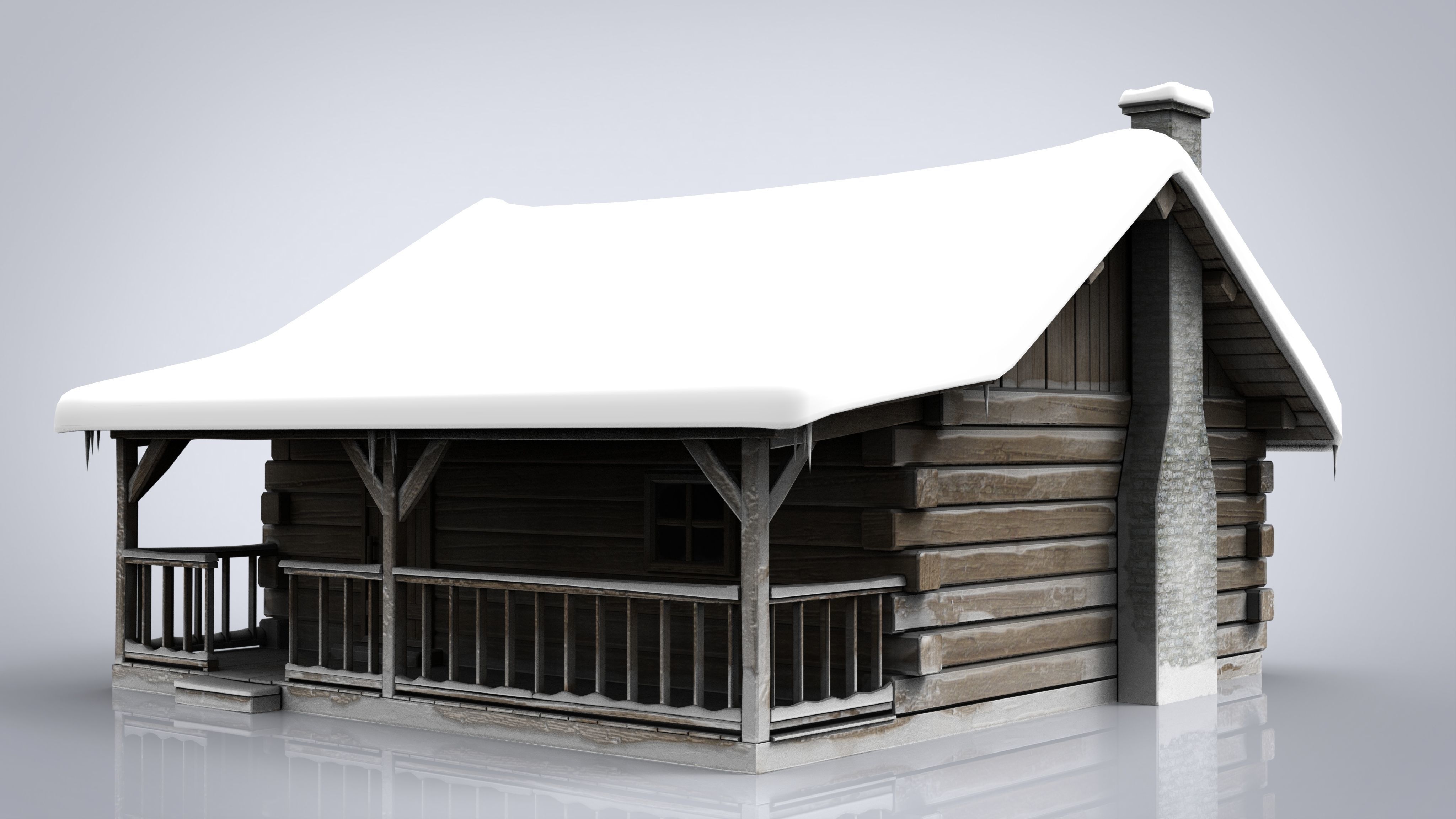 Cabin log Low-poly 3D model_7