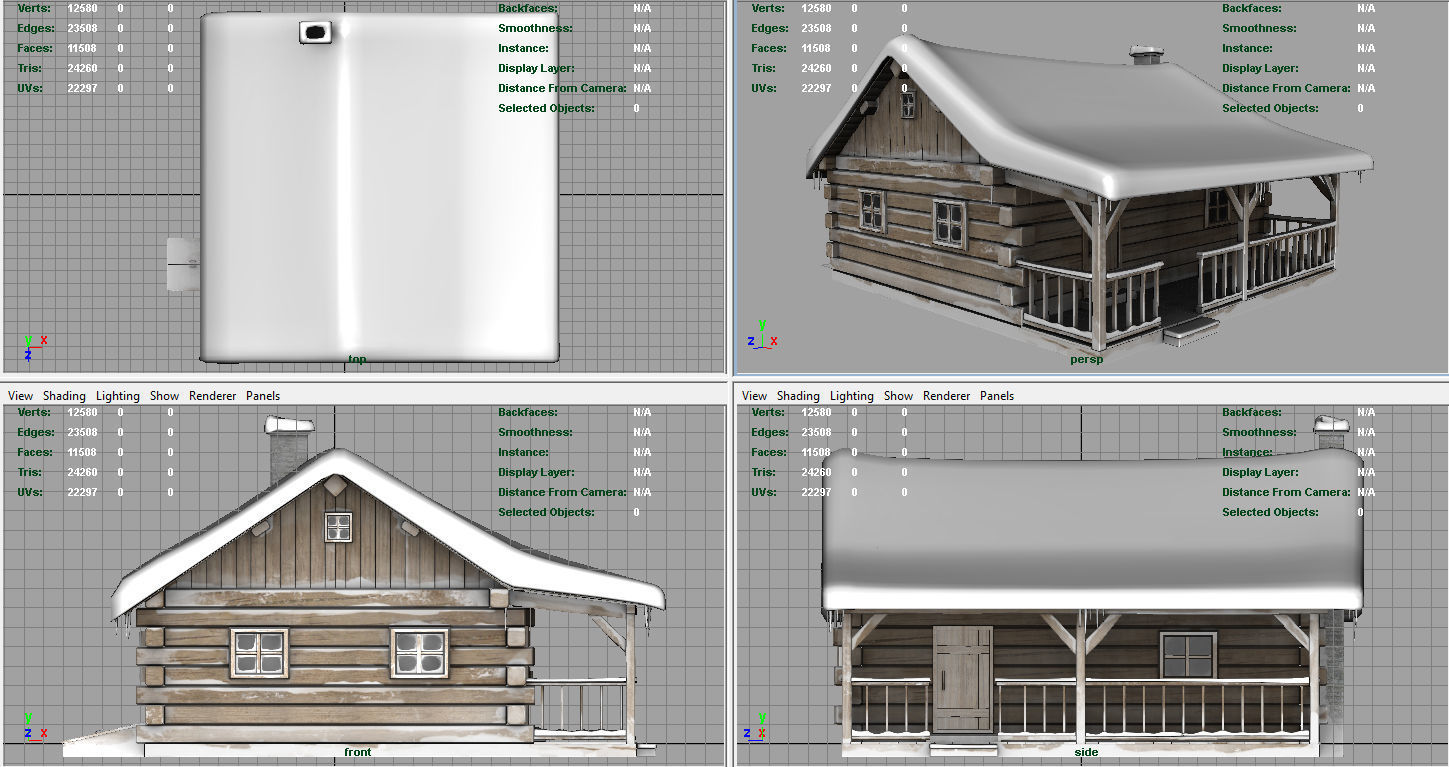 Cabin log Low-poly 3D model_11