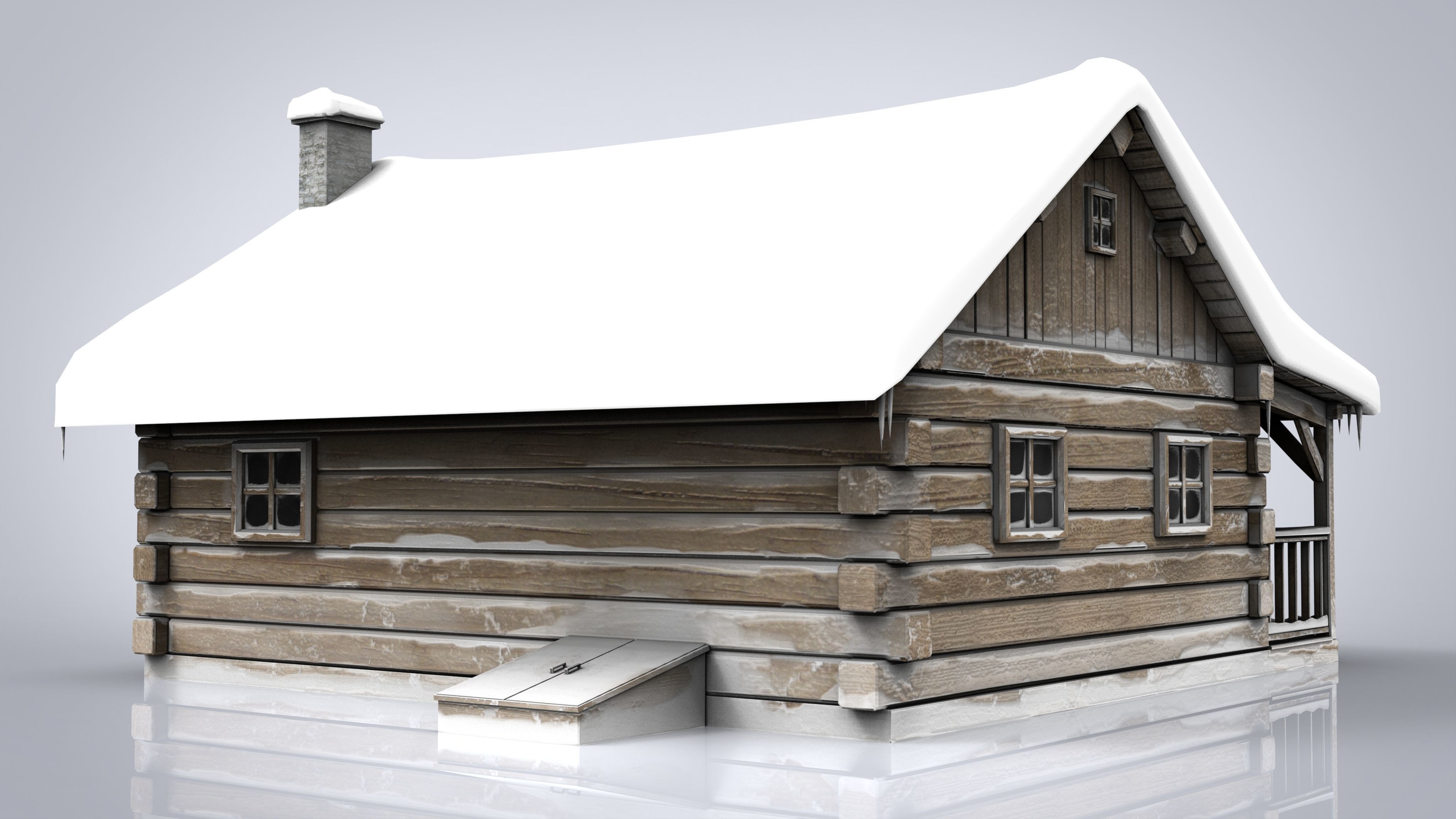 Cabin log Low-poly 3D model_6