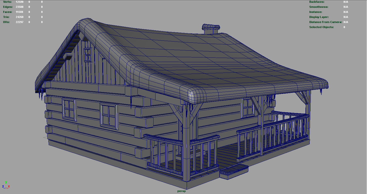 Cabin log Low-poly 3D model_3