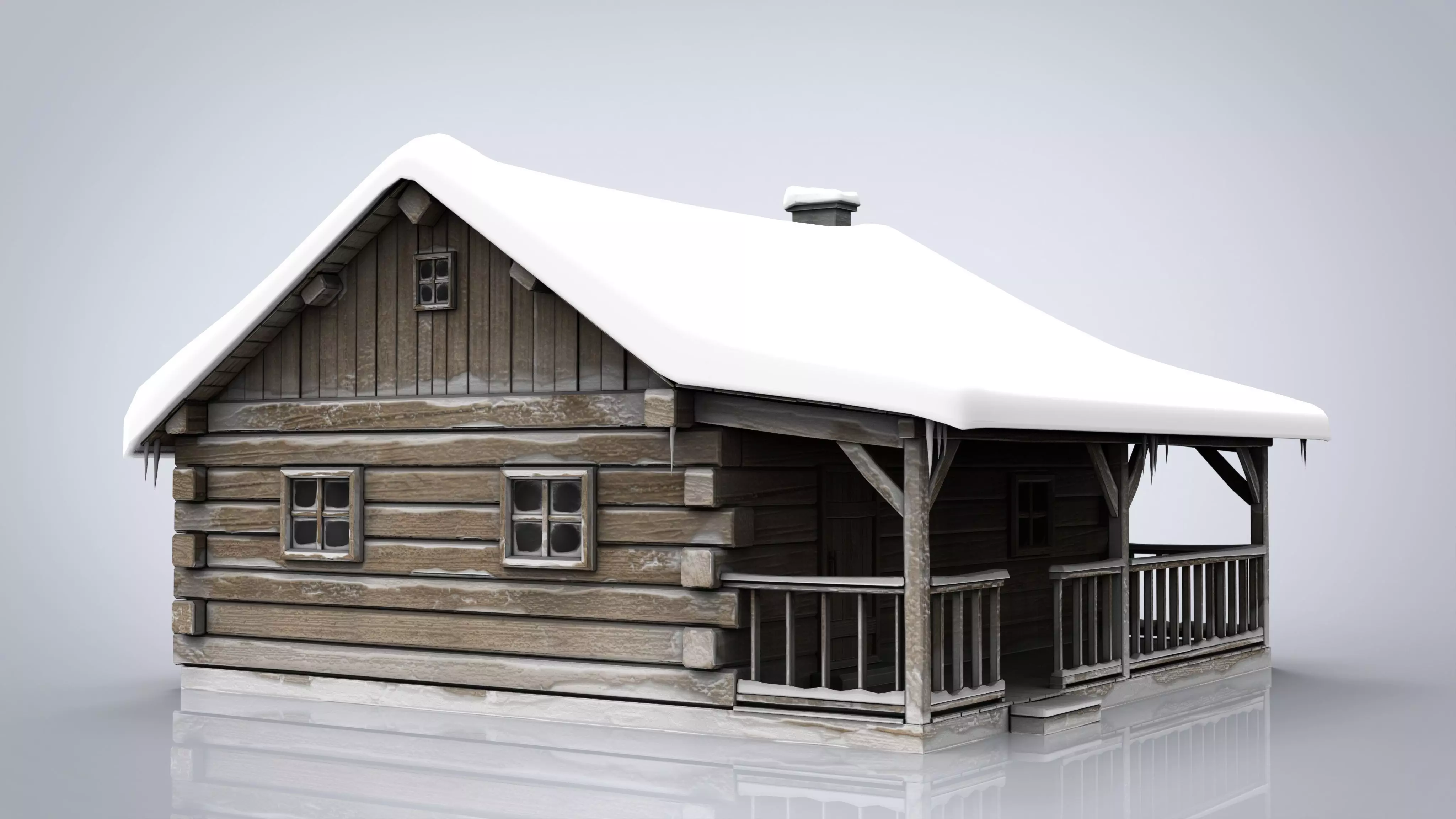 Cabin log Low-poly 3D model_0