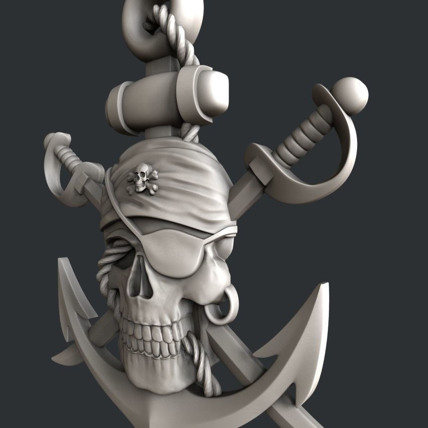 3d STL models for CNC router pirate skull 3D model_2