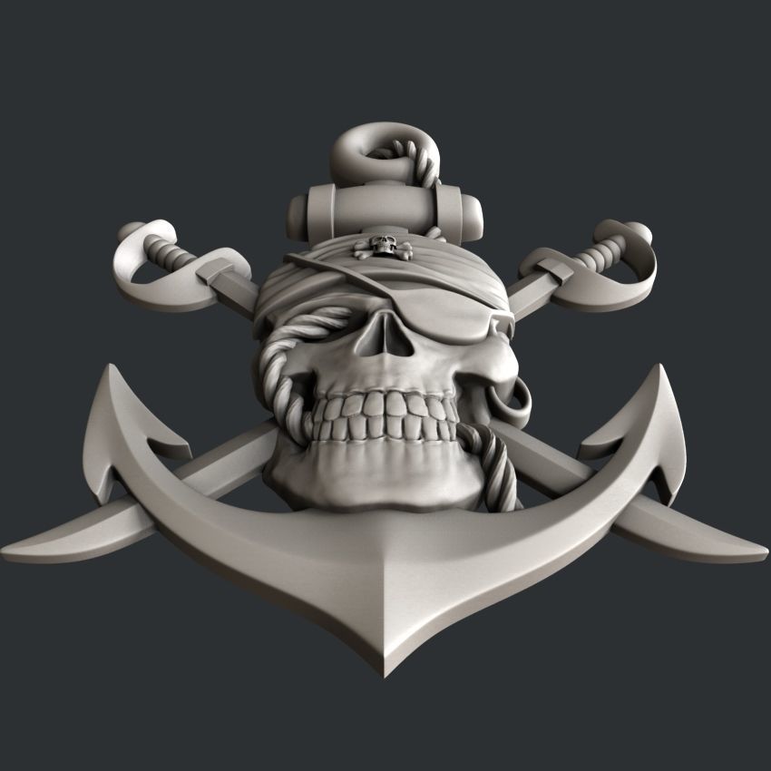 3d STL models for CNC router pirate skull 3D model_3
