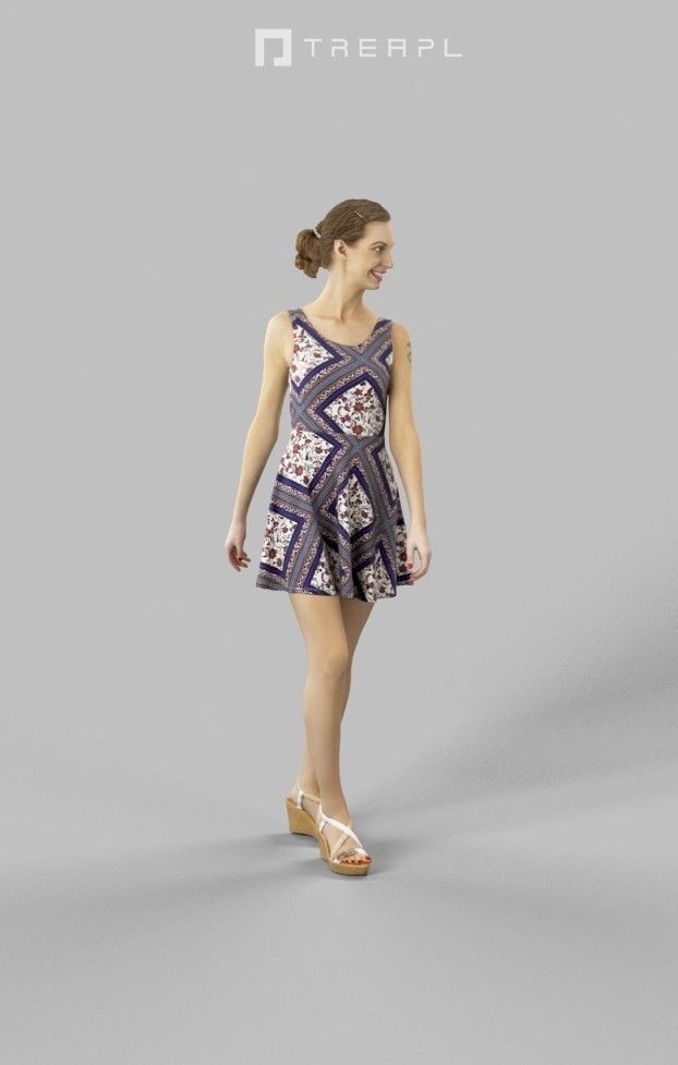 Aspiration A Caucasian Female Walking in a colourful dress 3D model_4