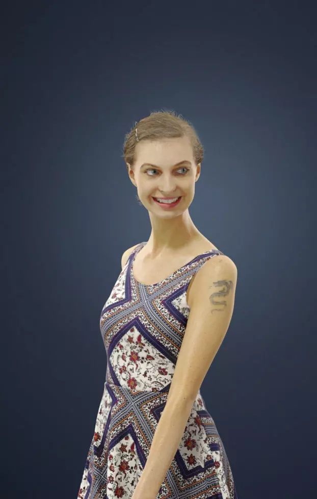 Aspiration A Caucasian Female Walking in a colourful dress 3D model_0