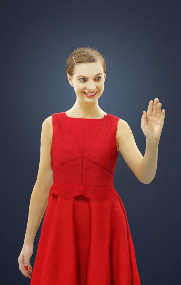 Aspiration Elegant Lady In Dress Standing While Waving Her Hand 3D model_0
