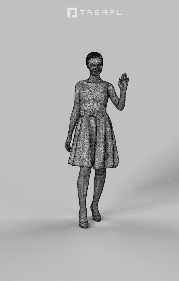 Aspiration Elegant Lady In Dress Standing While Waving Her Hand 3D model_9