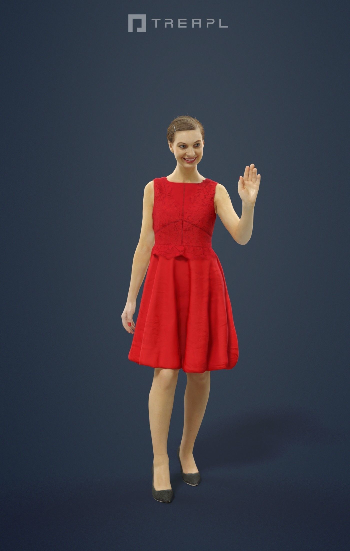 Aspiration Elegant Lady In Dress Standing While Waving Her Hand 3D model_1