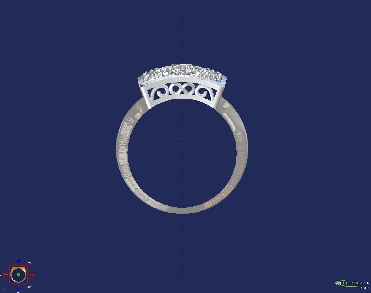 Square ring with stones 3D print model_3