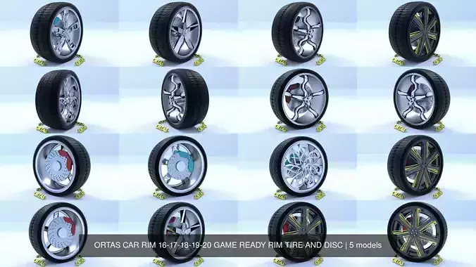 ORTAS CAR RIM 16-17-18-19-20 GAME READY RIM TIRE AND DISC 3D Model Collection