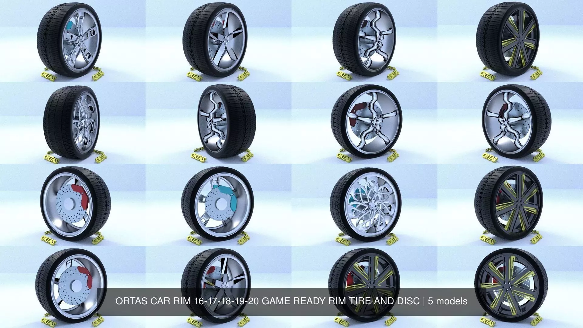 ORTAS CAR RIM 16-17-18-19-20 GAME READY RIM TIRE AND DISC 3D Model Collection_0
