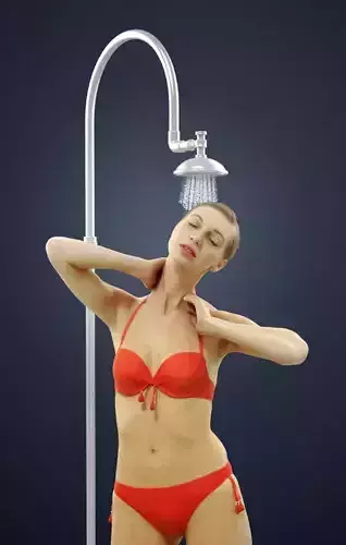 Aspiration Lady In Red Bikini Taking A Refreshing Shower 3D model
