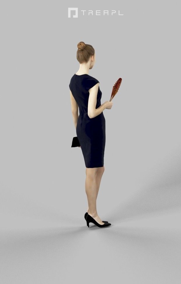 Beauty A Caucasian Elegant Female Standing With A Handheld Fan 3D model_5