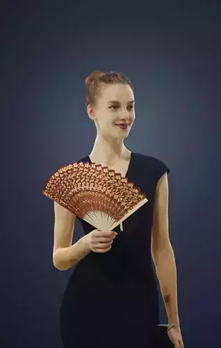 Beauty A Caucasian Elegant Female Standing With A Handheld Fan 3D model