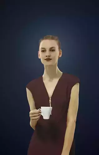 Beauty Standing While Holding A Tea Cup In One Hand 3D model