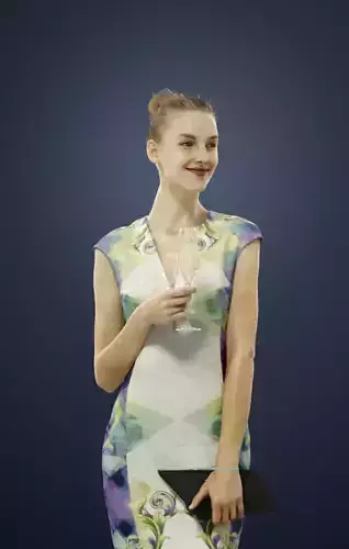Beauty A Charming Female Standing Holding A Glass Of Champagne 3D model