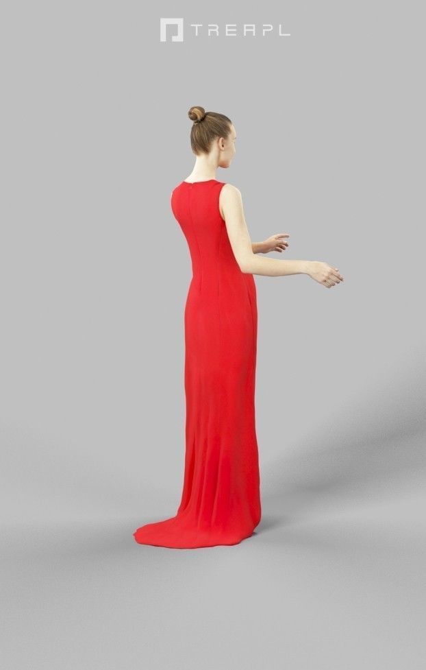 Beauty Elegant Female In Formal Dress Standing Pointing 3D model_5