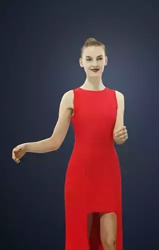 Beauty Elegant Female In Formal Dress Standing Pointing 3D model