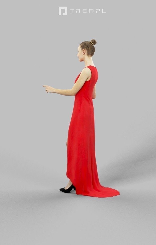 Beauty Elegant Female In Formal Dress Standing Pointing 3D model_7