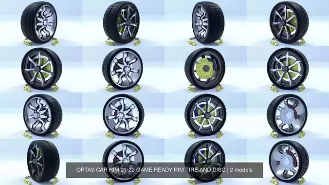 ORTAS CAR RIM 21-22 GAME READY RIM TIRE AND DISC 3D Model Collection