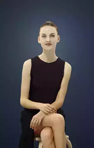 Beauty Fancy Dress Female In Black Attire Sitting 3D model