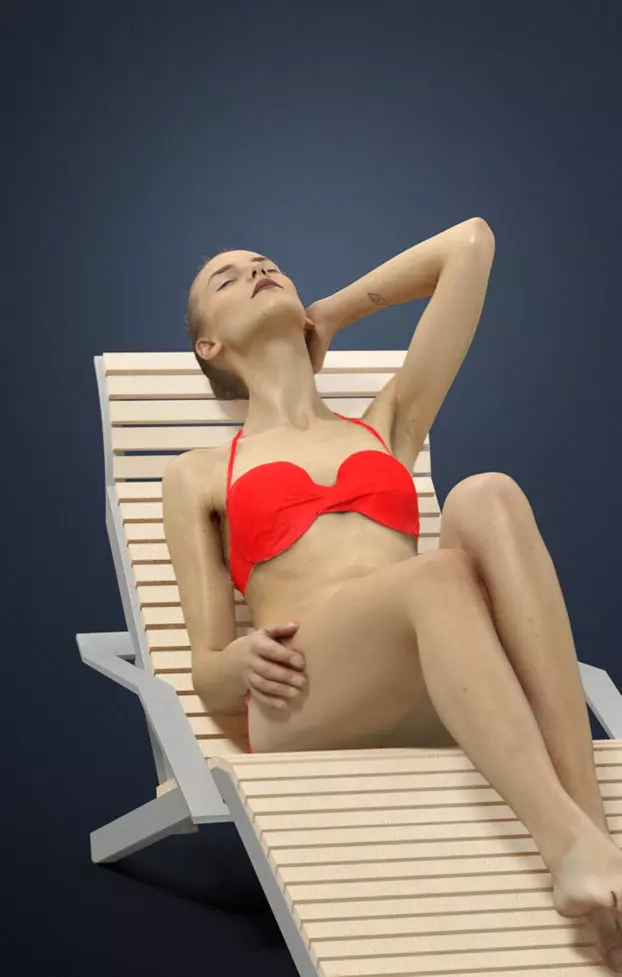 Beauty A Caucasian Female Laying On A Lounger In Her Red 3D model