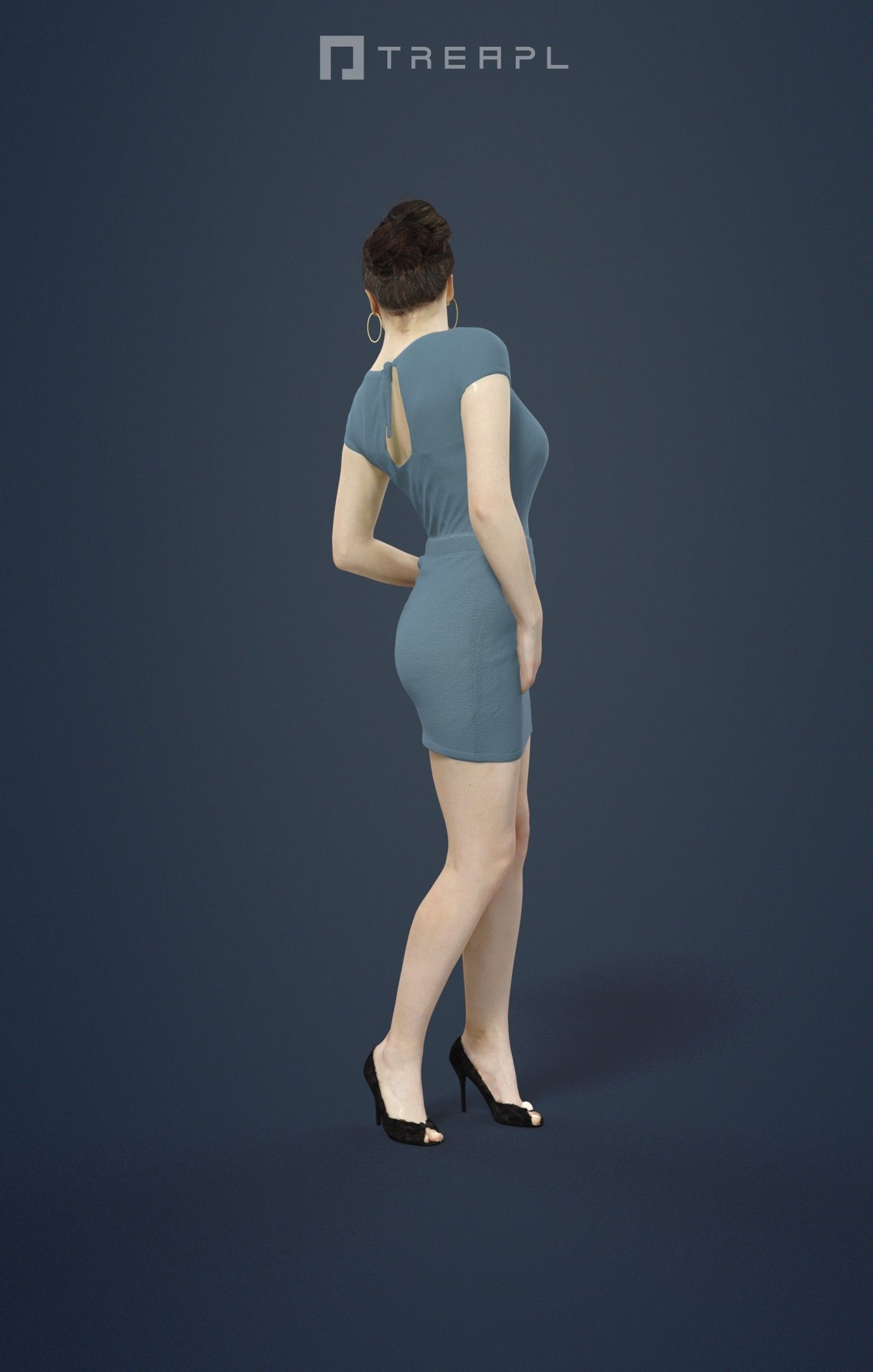 Dream Smart Casual Female In Blue Dress Looking back 3D model_8