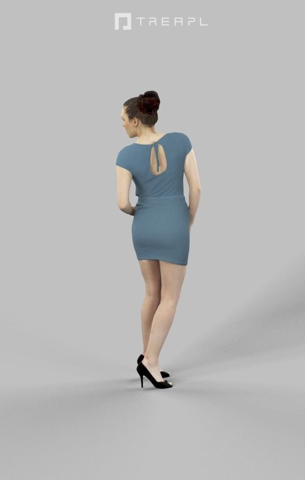 Dream Smart Casual Female In Blue Dress Looking back 3D model_5