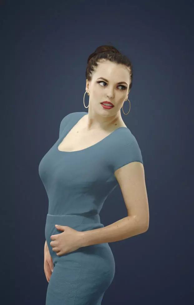 Dream Smart Casual Female In Blue Dress Looking back 3D model_0