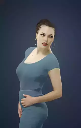 Dream Smart Casual Female In Blue Dress Looking back 3D model