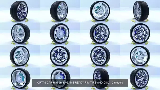 ORTAS CAR RIM 29-30 GAME READY RIM TIRE AND DISC 3D Model Collection