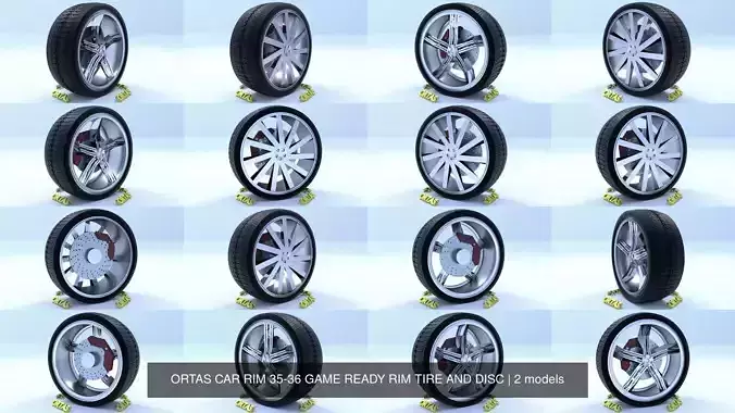 ORTAS CAR RIM 35-36 GAME READY RIM TIRE AND DISC 3D Model Collection