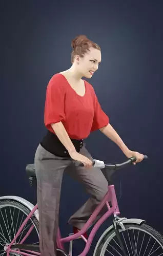 Dream A Female Model in A Red Blouse Riding A Bicycle Red 3D model
