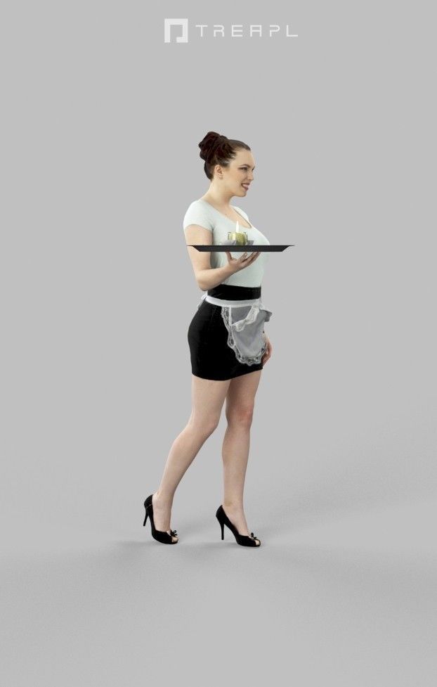 Dream A Caucasian Female Waitress Walking Holding A Tray 3D model_4