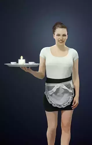 Dream A Caucasian Female Waitress Walking Holding A Tray 3D model