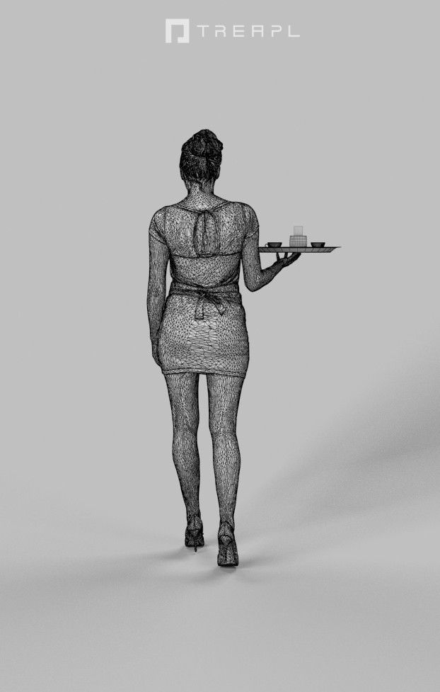 Dream A Caucasian Female Waitress Walking Holding A Tray 3D model_10